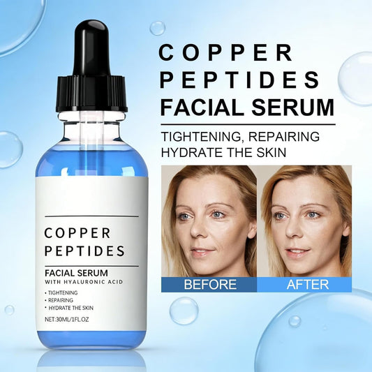2Pcs Ghk-Cu Copper Peptides Serum 1%, anti Aging Face Serum for Fine Lines & Skin Elasticity, Multi-Peptide Formula Instantly Plumps & Radiant Skin, 30ML