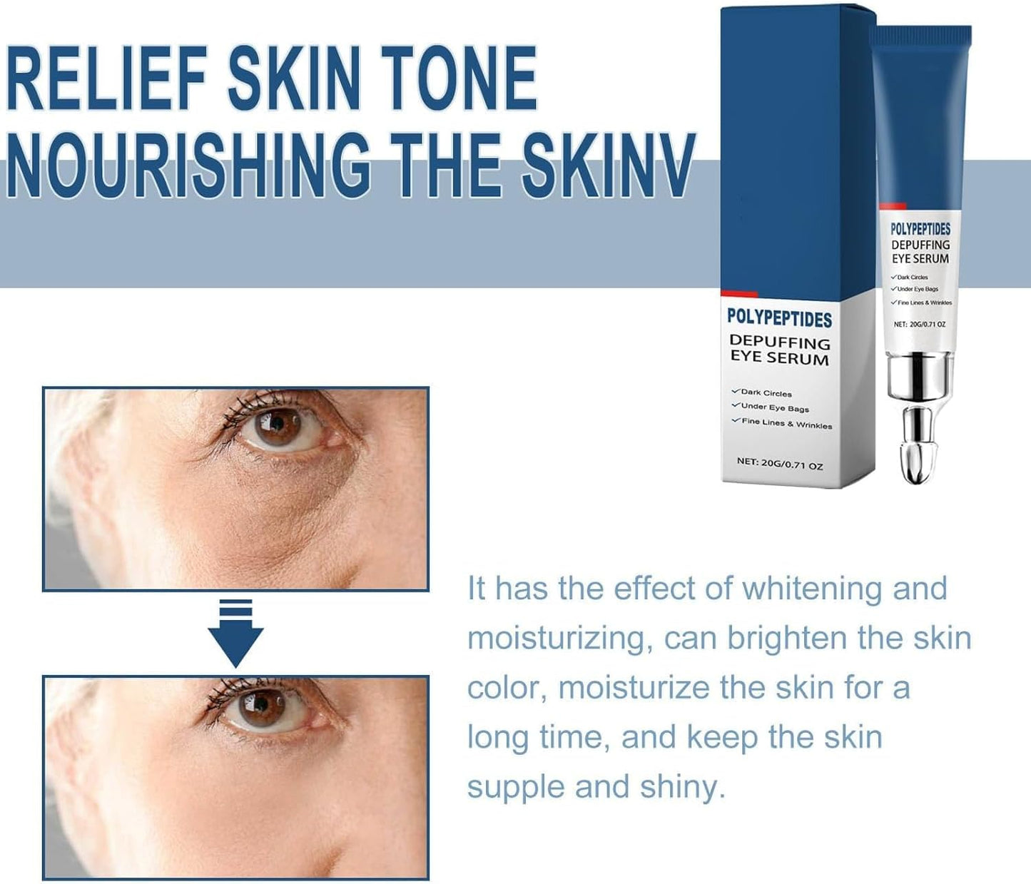 Peptide Depuffing Eye Serum, Awaken Peptide Lifting Eye Gel, Anti-Aging Moisturizing Eye Cream Reduces Puffiness, Remove Eye Bags, Wrinkles, Dark Circles, 20G (1Pcs)