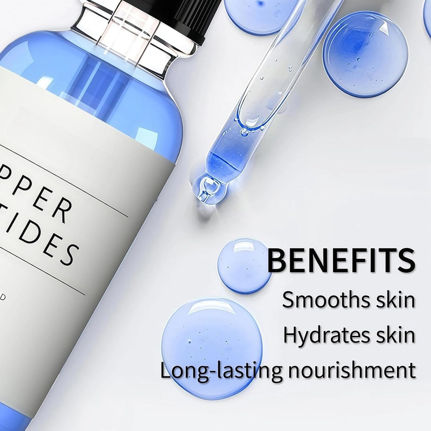 Copper Peptide Serum for Face, Peptide Serum with Hyaluronic Acid to Improve Wrinkles, Hydrating Facial Serums for Smoother Skin