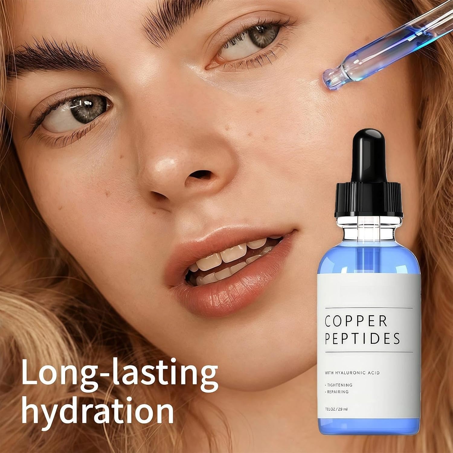 Copper Peptide Serum for Face, Peptide Serum with Hyaluronic Acid to Improve Wrinkles, Hydrating Facial Serums for Smoother Skin