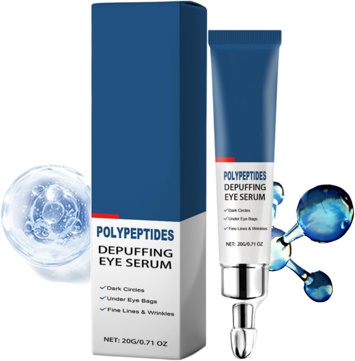 Peptide Depuffing Eye Serum, Awaken Peptide Lifting Eye Gel, Anti-Aging Moisturizing Eye Cream Reduces Puffiness, Remove Eye Bags, Wrinkles, Dark Circles, 20G (1Pcs)