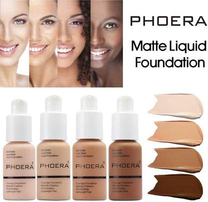 PHOERA Foundation - Flawless Soft Matte Liquid Foundation with 24 HR Oil Control and Concealer, Full Coverage Makeup for a Smooth, Long-Lasting Look, Waterproof 30Ml (102 Nude)