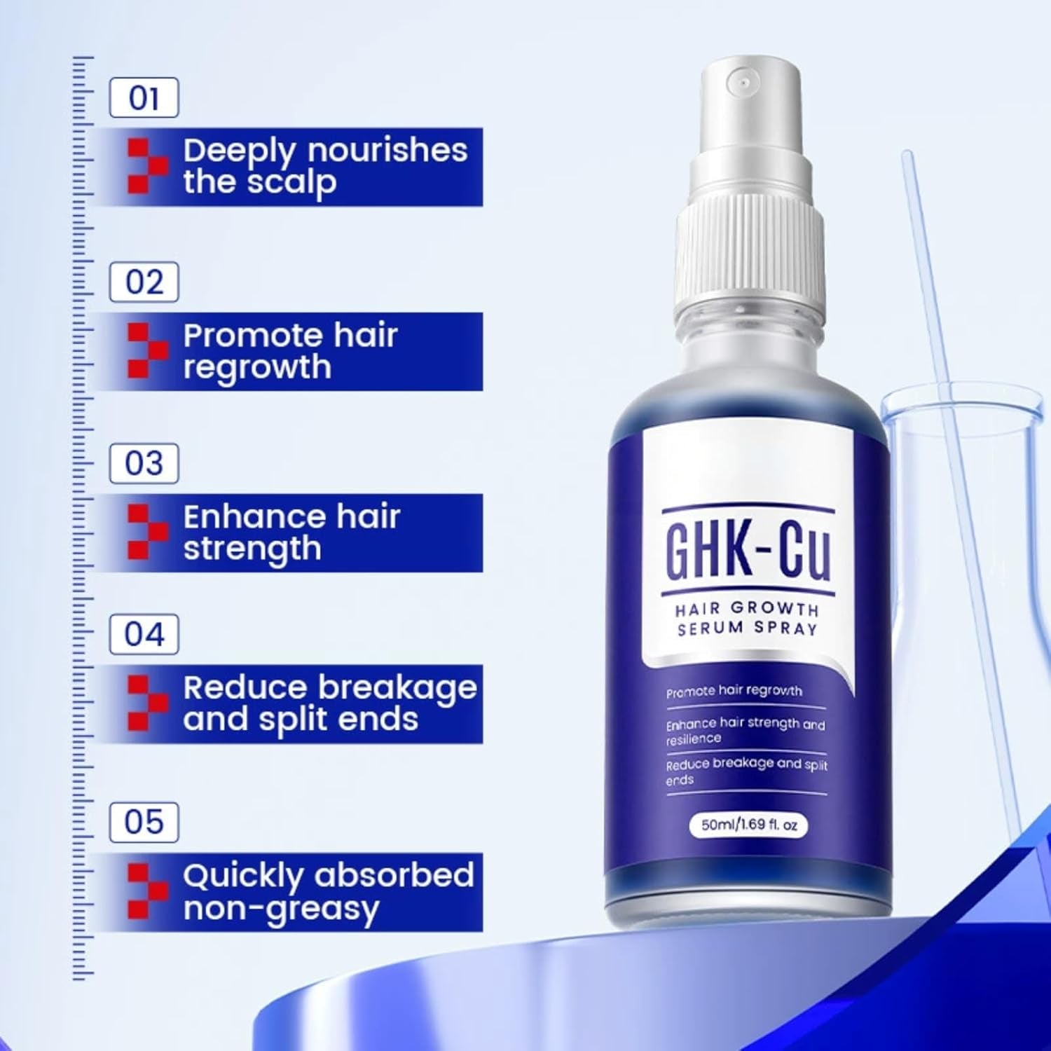 Hair Serum Spray with Ghk-Cu Copper Peptide, 50Ml Scalp Serum for Thinning Hair, Strengthening & Nourishing Solution for Men and Women