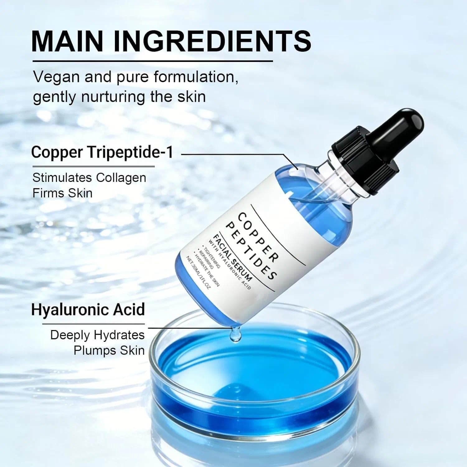 2Pcs Ghk-Cu Copper Peptides Serum 1%, anti Aging Face Serum for Fine Lines & Skin Elasticity, Multi-Peptide Formula Instantly Plumps & Radiant Skin, 30ML