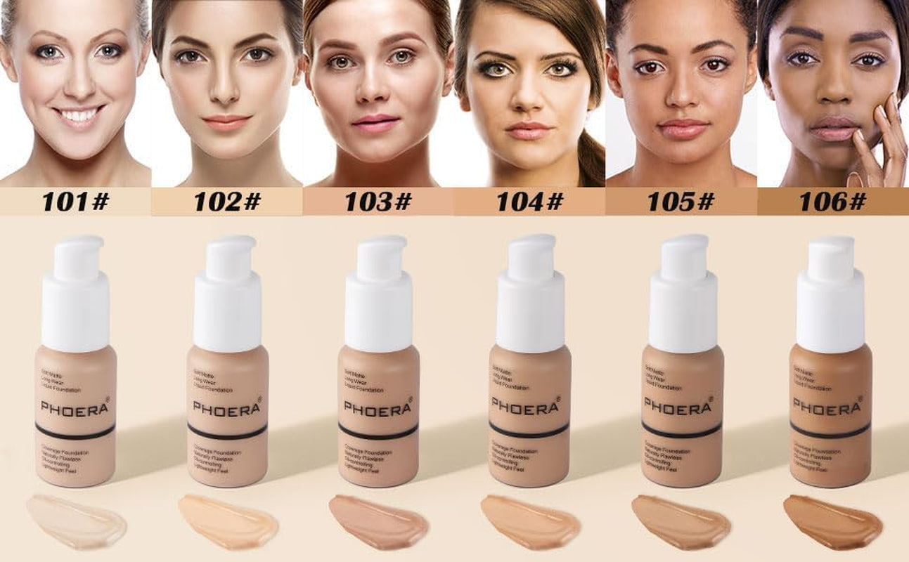 PHOERA Foundation - Flawless Soft Matte Liquid Foundation with 24 HR Oil Control and Concealer, Full Coverage Makeup for a Smooth, Long-Lasting Look, Waterproof 30Ml (102 Nude)