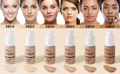 PHOERA Foundation - Flawless Soft Matte Liquid Foundation with 24 HR Oil Control and Concealer, Full Coverage Makeup for a Smooth, Long-Lasting Look, Waterproof 30Ml (102 Nude)