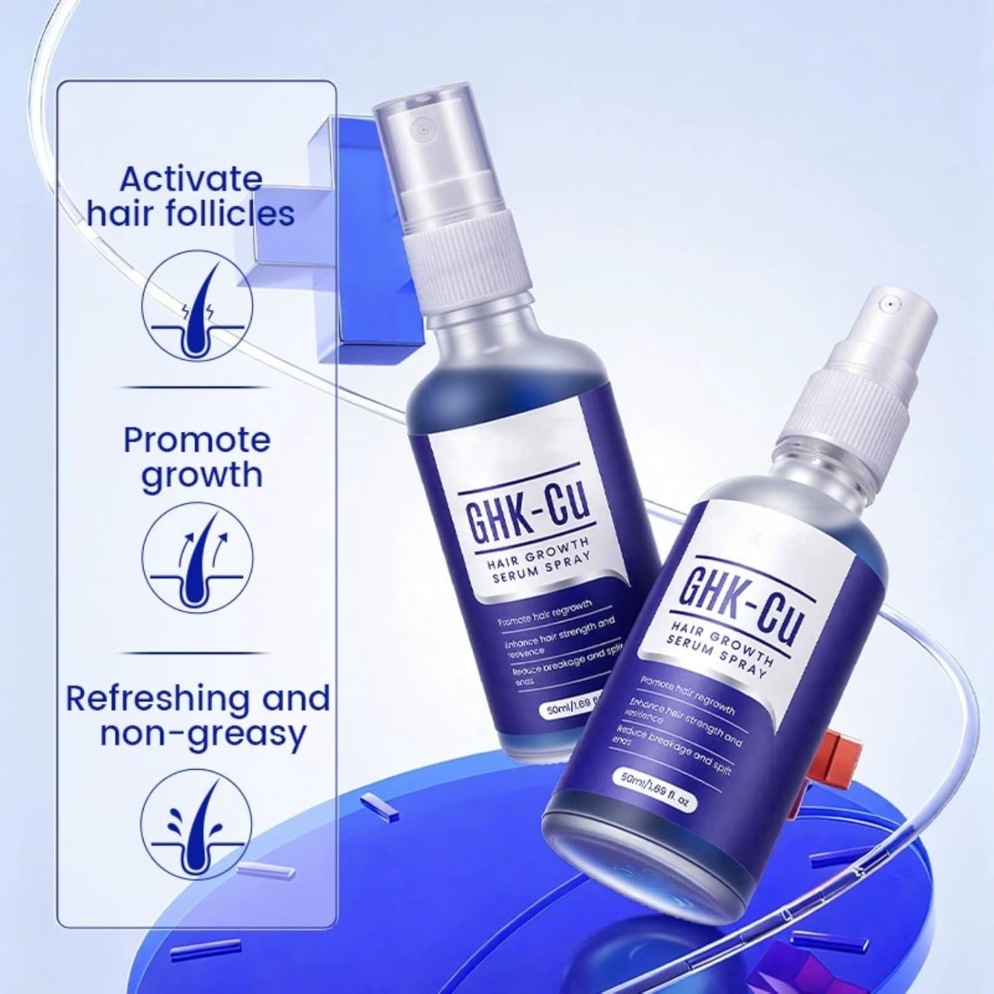 Hair Serum Spray with Ghk-Cu Copper Peptide, 50Ml Scalp Serum for Thinning Hair, Strengthening & Nourishing Solution for Men and Women