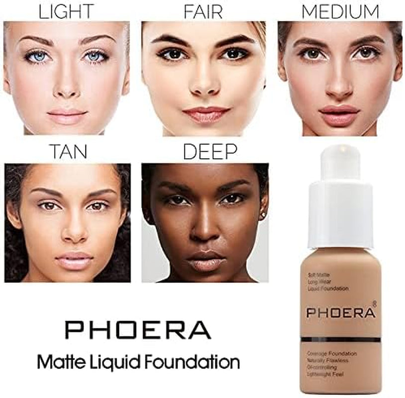 PHOERA Foundation - Flawless Soft Matte Liquid Foundation with 24 HR Oil Control and Concealer, Full Coverage Makeup for a Smooth, Long-Lasting Look, Waterproof 30Ml (102 Nude)