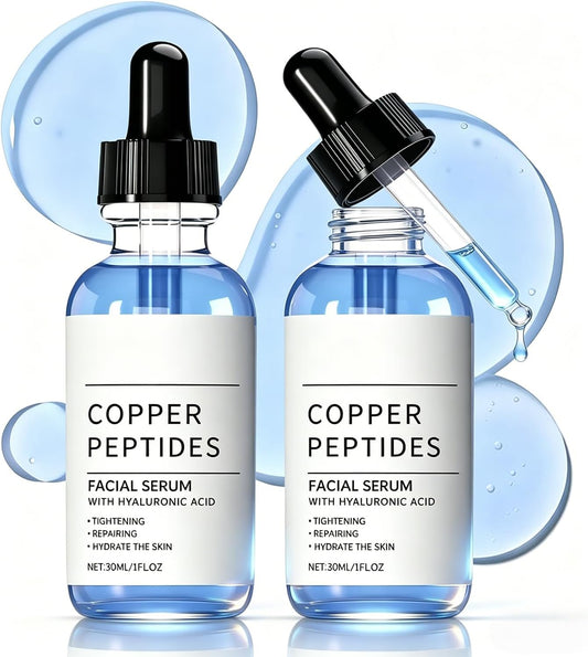 2Pcs Ghk-Cu Copper Peptides Serum 1%, anti Aging Face Serum for Fine Lines & Skin Elasticity, Multi-Peptide Formula Instantly Plumps & Radiant Skin, 30ML