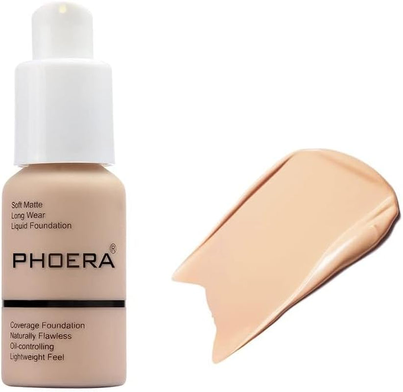 PHOERA Foundation - Flawless Soft Matte Liquid Foundation with 24 HR Oil Control and Concealer, Full Coverage Makeup for a Smooth, Long-Lasting Look, Waterproof 30Ml (102 Nude)