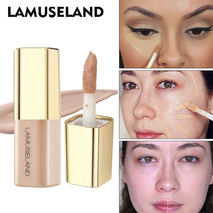 LAMUSELAND Face Concealer & Base 4 Colors Full Coverage Liquid Concealer Scars Dark Circles Acne Suit for All Skin Facial Makeup