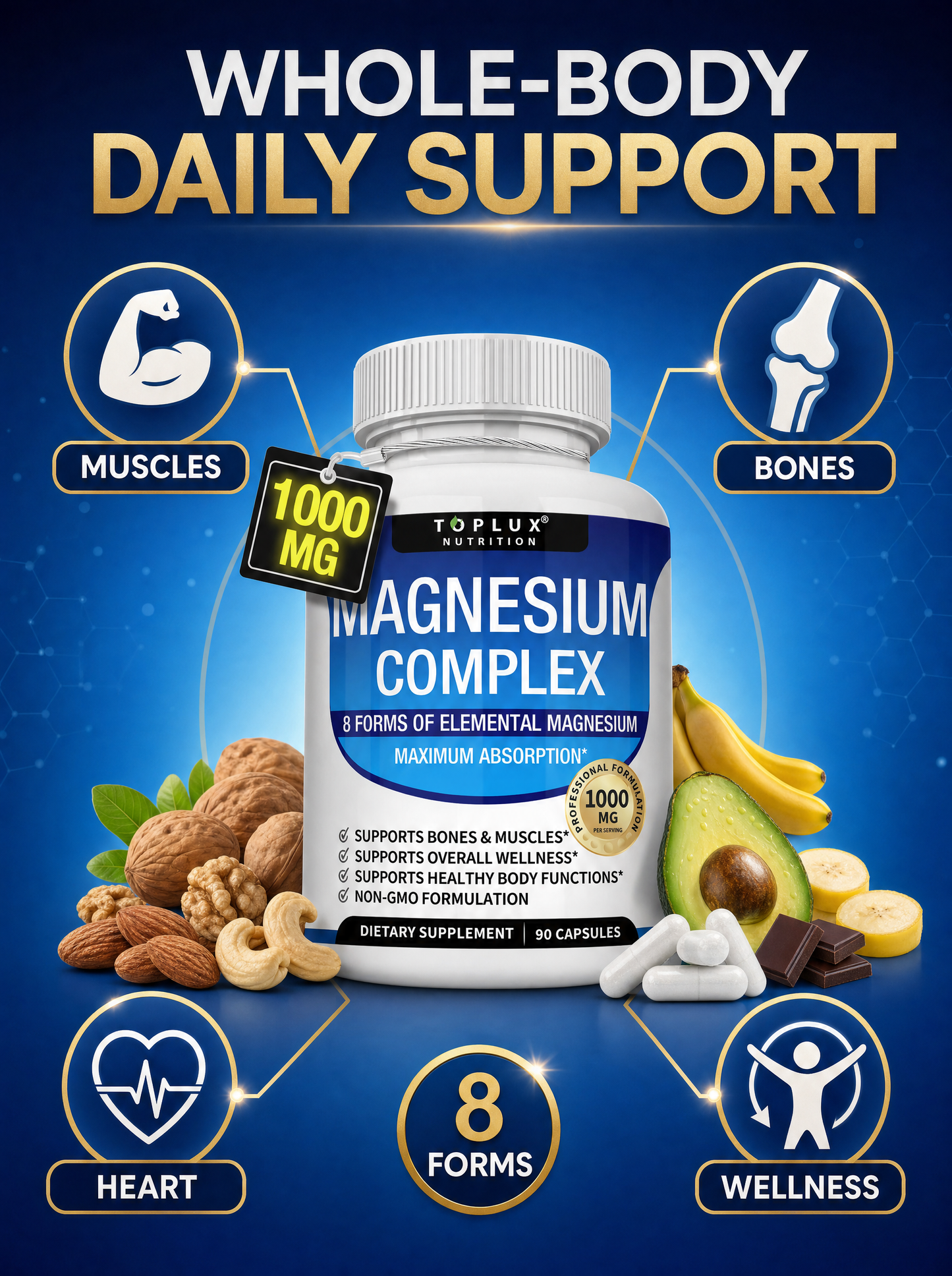 Toplux Magnesium Complex 8 Essential Magnesium Supplement 1000Mg